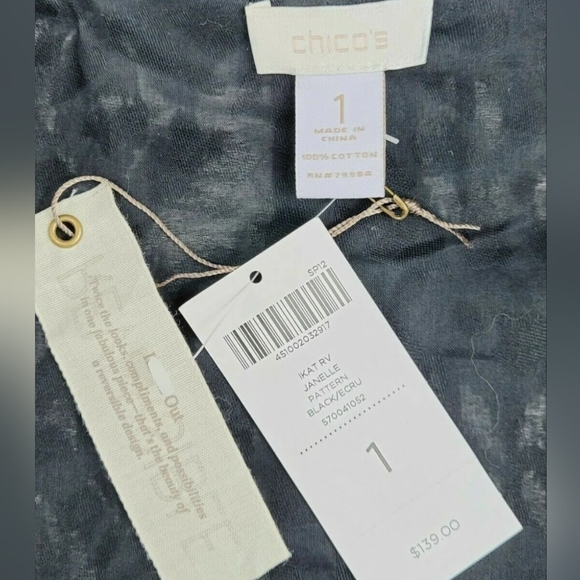 Chicos IKAT Reversible Janelle Patten Jacket Black/White Womens Size 1(Med) NWT - Picture 5 of 7